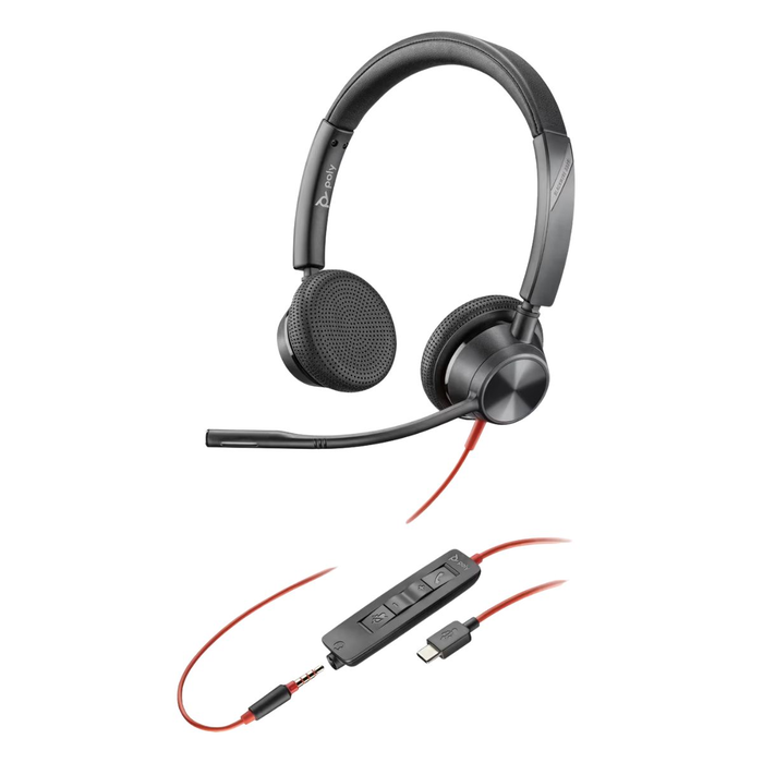 HP Poly Blackwire 3325 Casque Stéréo USB-C avec adaptateur USB-A et Jack 3,5 mm - Noir HP Poly Blackwire 3325 Casque Stéréo USB-C avec adaptateur USB-A et Jack 3,5 mm - Noir