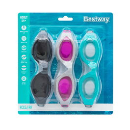 Bestway Set de 3 Lunettes de Natation Adulte avec Sangle en Silicone et Technologie Antivapeur
