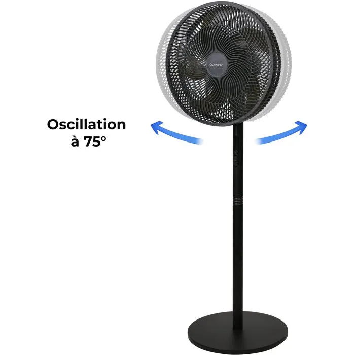 Oceanic Ventilateur sur pied 2 en 1 avec télécommande - 45W - Diamètre 40 cm - Hauteur réglable 69-120 cm - 3 vitesses et minuterie - Noir