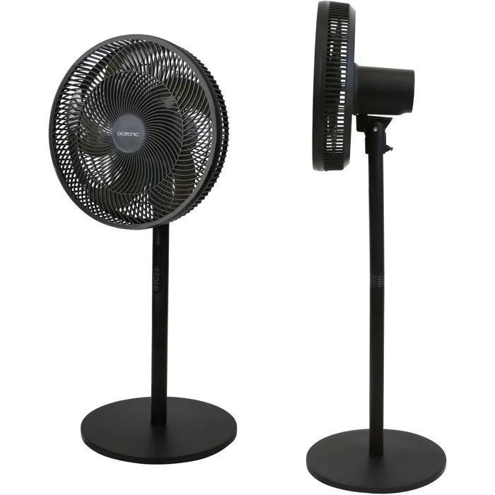 Oceanic Ventilateur sur pied 2 en 1 avec télécommande - 45W - Diamètre 40 cm - Hauteur réglable 69-120 cm - 3 vitesses et minuterie - Noir