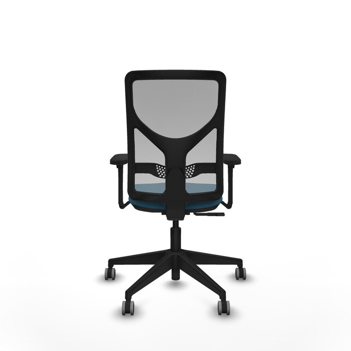 Chaise Motilla Synchro 3 positions tissu Vert pétrole Maille Gris Base pyramidale noire Accoudoir 3D Sans appui-tête Roulettes 65mm pour moquette