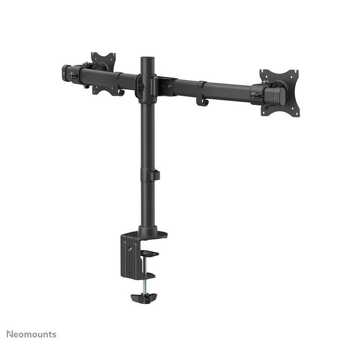 Neomounts Support de Bureau FPMA-DCB100DBLACK - Support Double Écran Pivotant, Inclinable, Rotatif, pour 2 Moniteurs jusqu'à 27", VESA 75x75/100x100, Fixation Pince ou Œillet, Noir