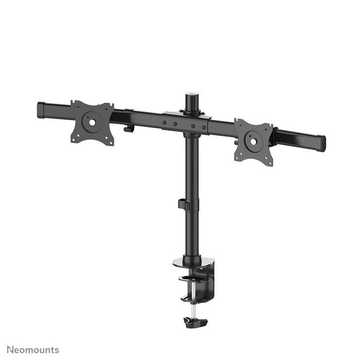 Neomounts Support de Bureau FPMA-DCB100DBLACK - Support Double Écran Pivotant, Inclinable, Rotatif, pour 2 Moniteurs jusqu'à 27", VESA 75x75/100x100, Fixation Pince ou Œillet, Noir