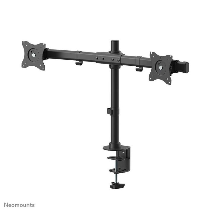 Neomounts Support de Bureau FPMA-DCB100DBLACK - Support Double Écran Pivotant, Inclinable, Rotatif, pour 2 Moniteurs jusqu'à 27", VESA 75x75/100x100, Fixation Pince ou Œillet, Noir