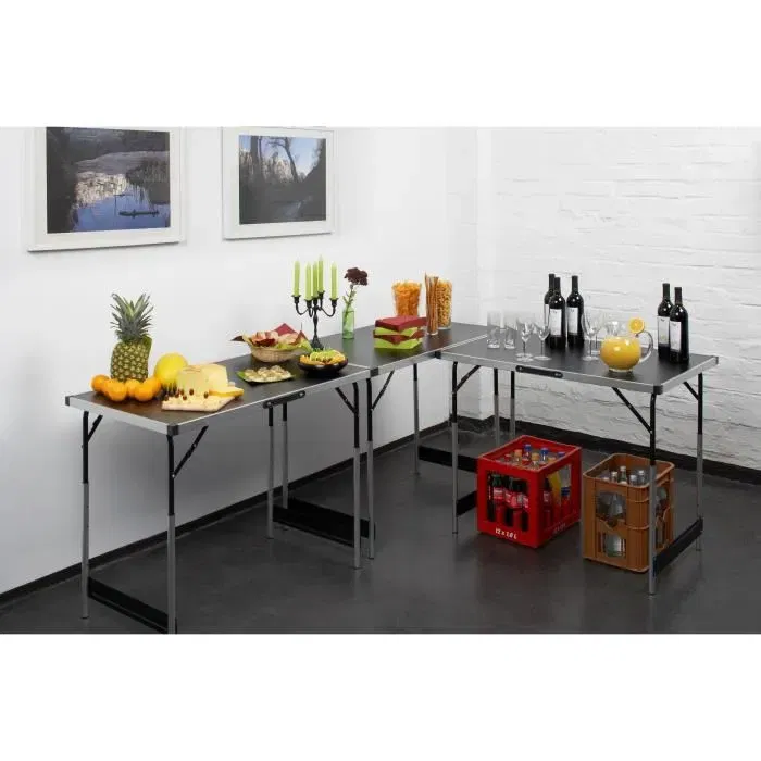 Meister - Lot de 3 Tables Multifonctions Aluminium - Pour Tapisserie, Buffet, Camping - Hauteur Réglable 73 à 94 cm - Charge 30 kg/Table Meister - Lot de 3 Tables Multifonctions Aluminium - Pour Tapisserie, Buffet, Camping - Hauteur Réglable 73 à 94 cm - Charge 30 kg/Table