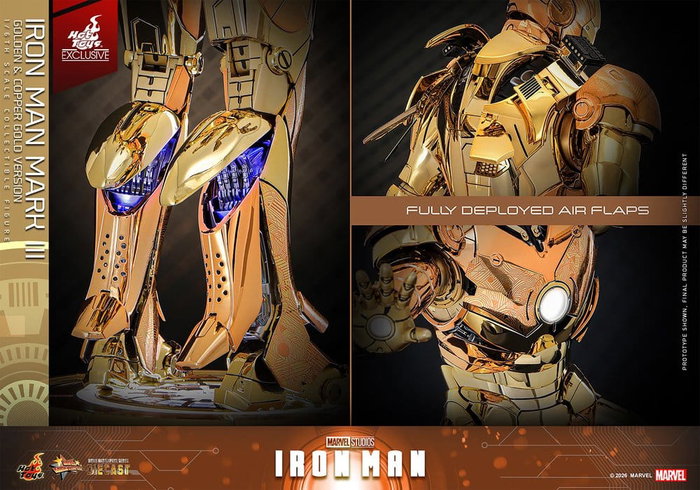 Hot Toys Iron Man Mark III Movie Masterpiece Diecast 1/6 (Version Or et Cuivre)