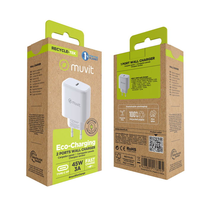 Chargeur mural Muvit SN-TC650AD1E45A Blanc 45 W