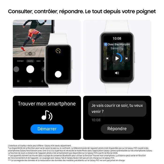 Samsung Galaxy Fit 3 - Bracelet connecté avec écran AMOLED 1.6" - Notifications, suivi santé, entraînements - Argent