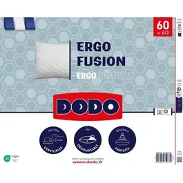 Dodo Oreiller ERGO FUSION - Soutien ergonomique pour nuits paisibles - 60 x 60 cm, enveloppe polyester stretch, déhoussable et lavable