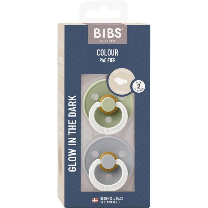 Bibs Sucette BIBS Colour Anatomique T2 Phosphorescente Sage Cloud - Lot de 2