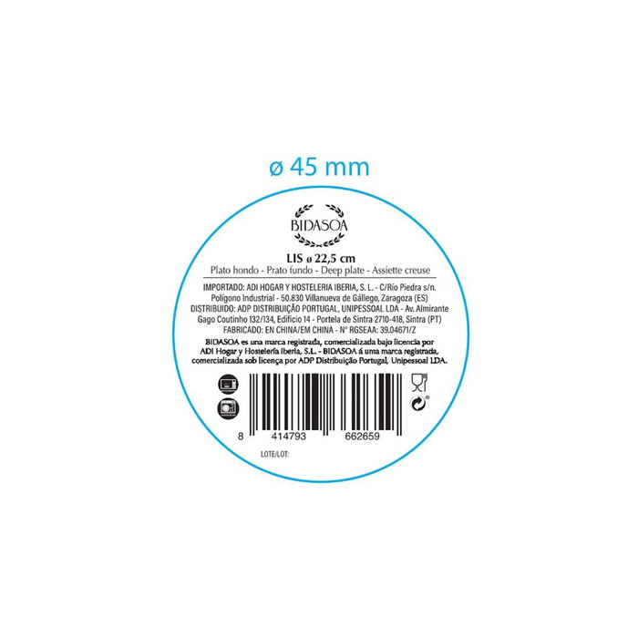 Bidasoa Assiette creuse en porcelaine Lis 22,5 cm (24 Unités) Bidasoa Assiette creuse en porcelaine Lis 22,5 cm (24 Unités)