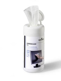 Durable SCREENCLEAN BOX 100, Boîte de 100 Lingettes Nettoyantes Humides Antistatiques pour Écrans d'Ordinateur, Laptop, Tablette, Smartphone et Surfaces Vitrées