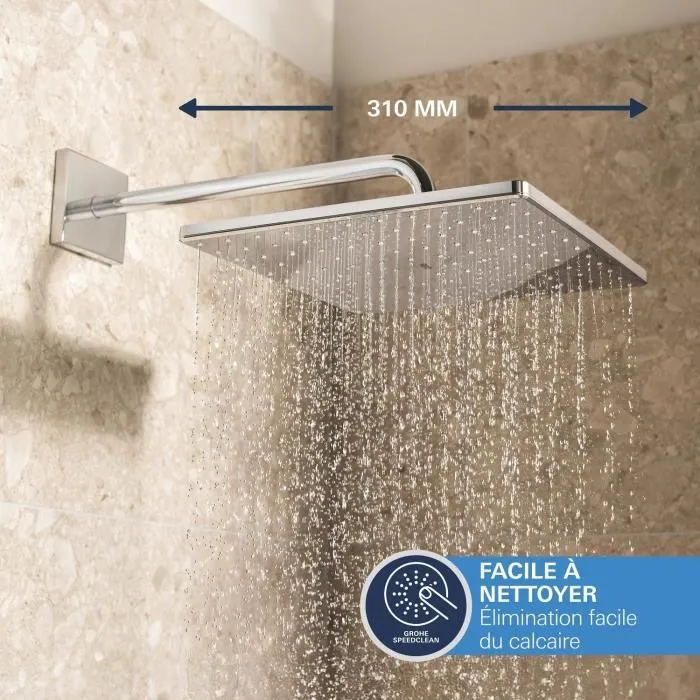 GROHE 34881000 - Ensemble de douche encastré avec mitigeur thermostatique - 1 jet - 31 cm - Gris chromé