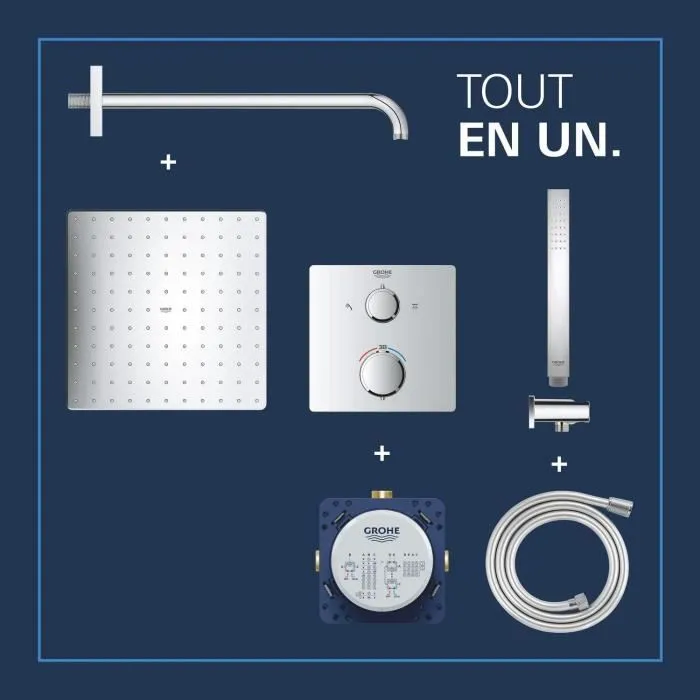 GROHE 34881000 - Ensemble de douche encastré avec mitigeur thermostatique - 1 jet - 31 cm - Gris chromé