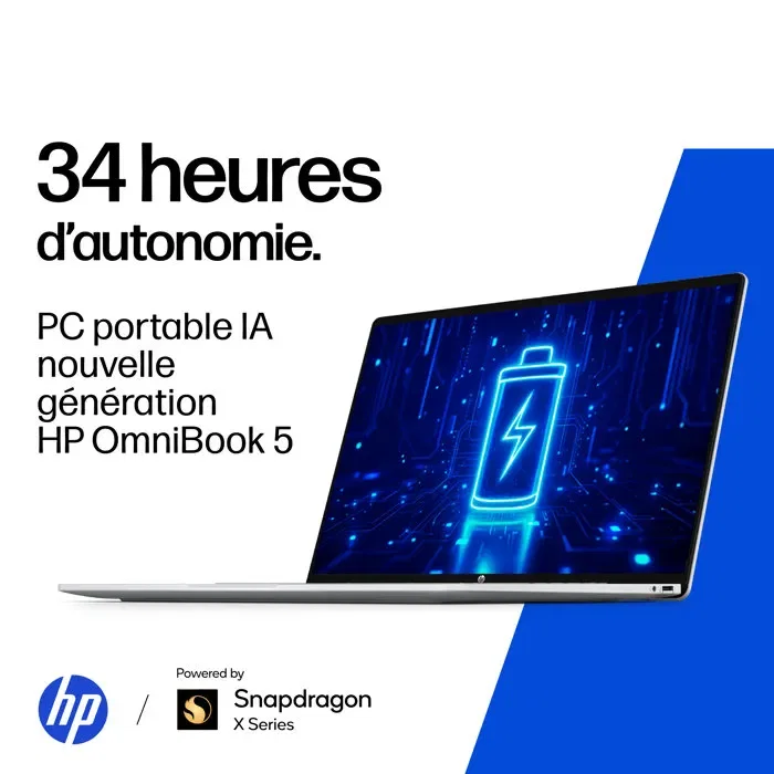 HP OmniBook 5 16-bf0017nfx PC Portable 16" 2K OLED Snapdragon X RAM 16 Go SSD 512 Go AZERTY Aluminium Windows 11 HP OmniBook 5 16-bf0017nfx PC Portable 16" 2K OLED Snapdragon X RAM 16 Go SSD 512 Go AZERTY Aluminium Windows 11