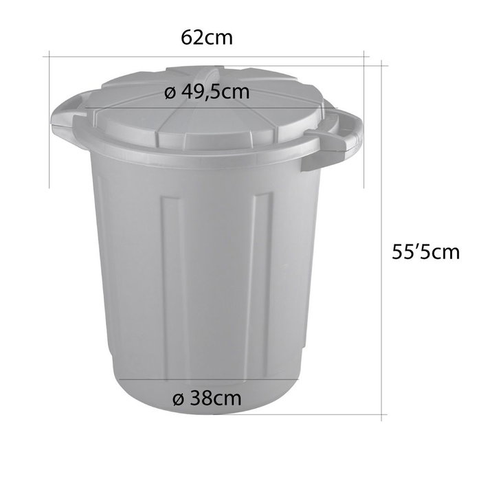 Mondex Poubelle communautaire noir avec couvercle, polypropylène, 80 L, Ø49,5 x 55,5 cm
