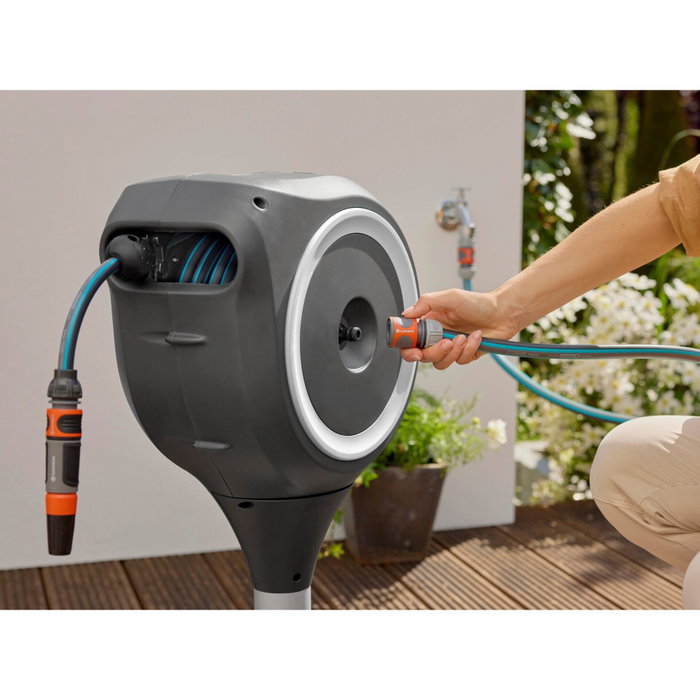 Gardena RollUp S Blanc - Dévidoir Automatique de Terrasse 15 m