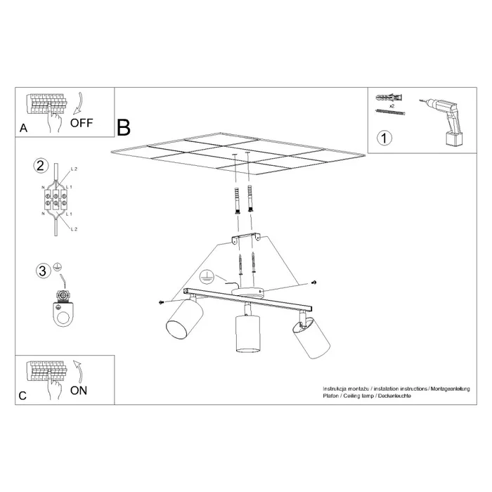LEMMI Plafonnier LED minimaliste 3 lampes blanc ou noir pour intérieur design, [SOL-SL.1128]