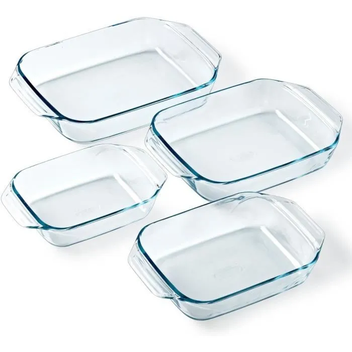 Pyrex - Lot de 4 plats rectangulaires en verre pour four (27, 31, 35, 39 cm) - Résistant aux chocs thermiques, sans BPA, de -40°C à +350°C Pyrex - Lot de 4 plats rectangulaires en verre pour four (27, 31, 35, 39 cm) - Résistant aux chocs thermiques, sans BPA, de -40°C à +350°C