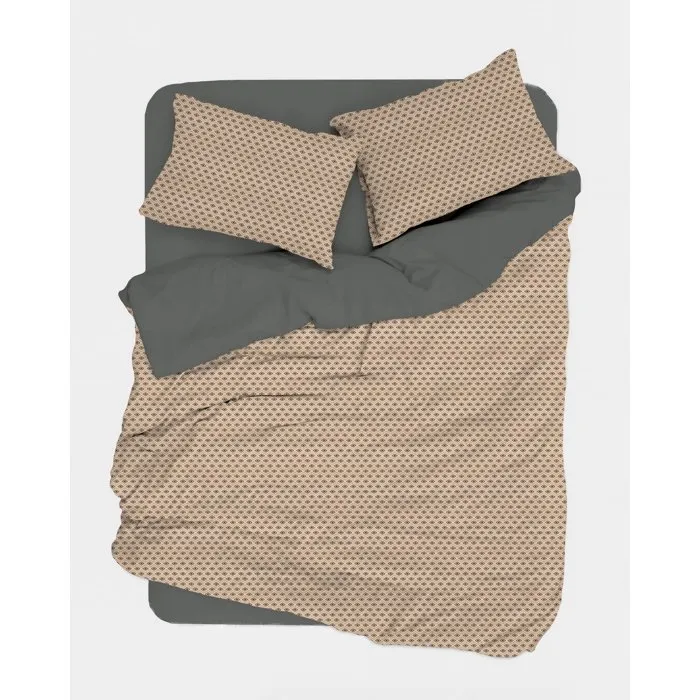 Parure de lit King Size beige en 100% coton renforcé avec housse de couette et 2 taies d'oreiller