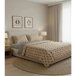 Parure de lit King Size beige en 100% coton renforcé avec housse de couette et 2 taies d'oreiller