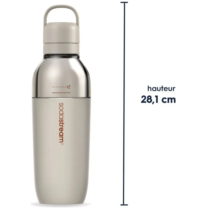 SodaStream Fizz&Go Easy-Mix, Bouteille Isotherme en Acier Inoxydable 0,71 L pour Machine à Eau Pétillante et Soda, Garde au Froid 6 Heures, Coloris Sable