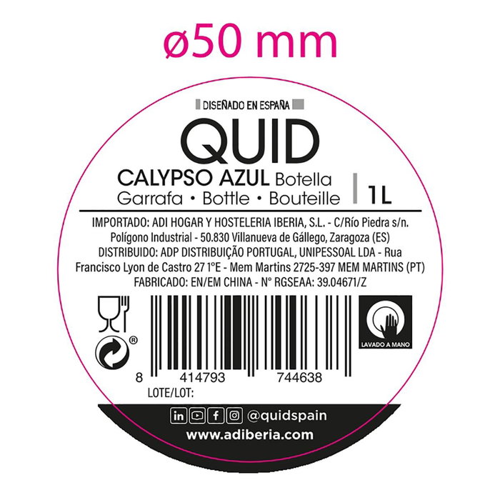 Quid Bouteille de Table Calypso 1 L en Verre Bleu
