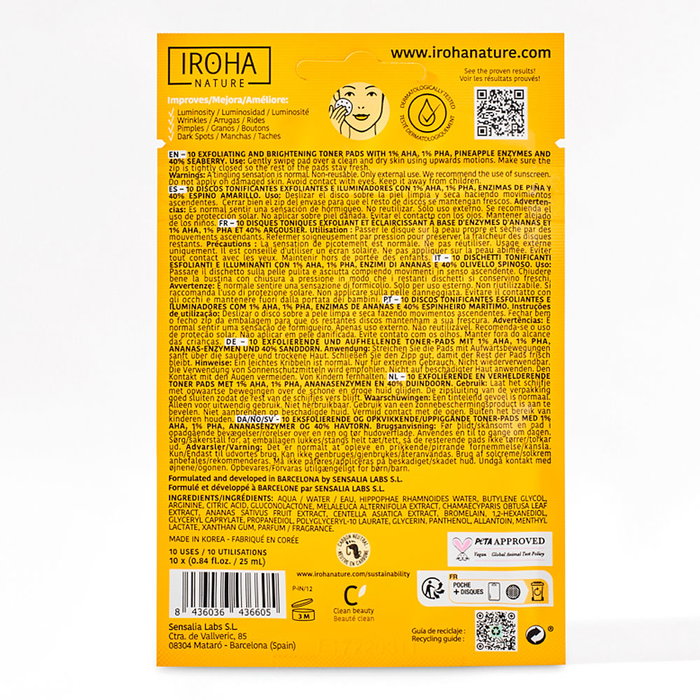 Iroha Toner Exfoliant Tampons Pré-imbibés 10 u