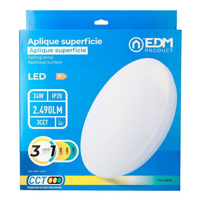 Edm Aplique LED circulaire de surface 24W 3CCT ø38 x 6,6 cm
