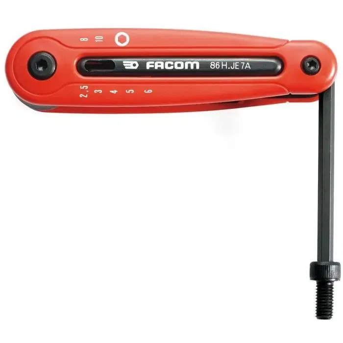 Facom Jeu de 7 clés mâles 6 pans sur monture canif 86H.JE7APB - 2.5, 3, 4, 5, 6, 8, 10 mm - Outillage professionnel