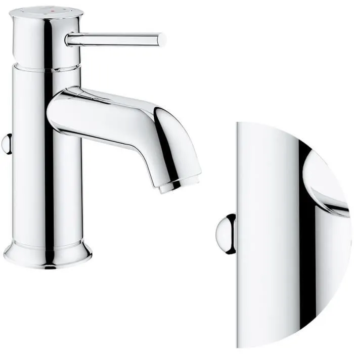 Grohe - Mitigeur de lavabo Start Classic avec tirette de vidage et mousseur économiseur d'eau - Finition StarLight chrome - Cartouche céramique 28 mm - Garantie 5 ans