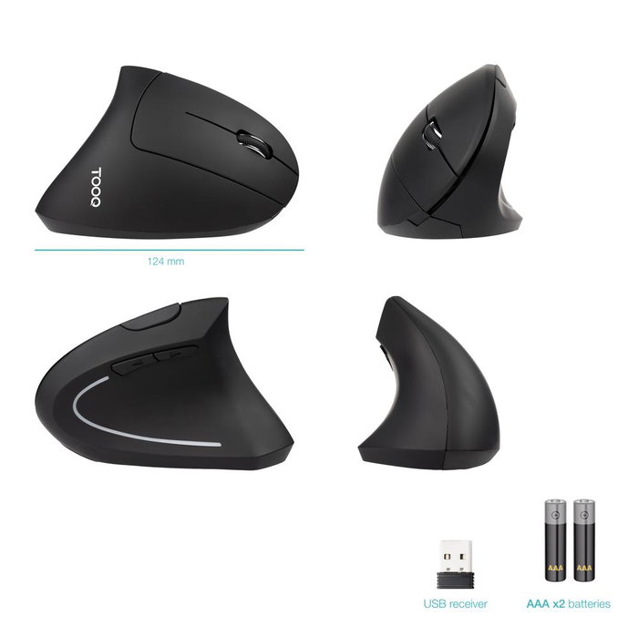 Tooq Souris Verticale Ergonomique Sans Fil 3200 DPI Noir