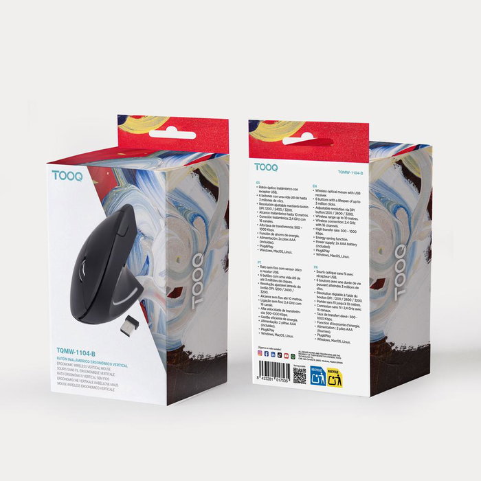 Tooq Souris Verticale Ergonomique Sans Fil 3200 DPI Noir