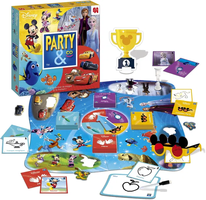 Dujardin PARTY & CO Disney - Jeu de société de défis autour de l'univers Disney pour toute la famille - Mime, dessin, qui suis-je, mémoire