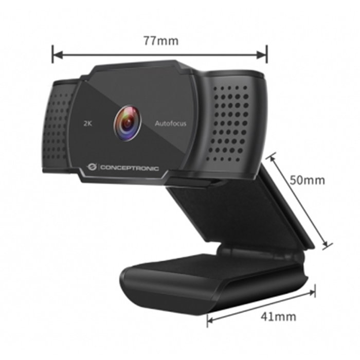 Conceptronic Amdis02B Webcam 2K 5Mp USB avec micro intégré et couverture de confidentialité Noir