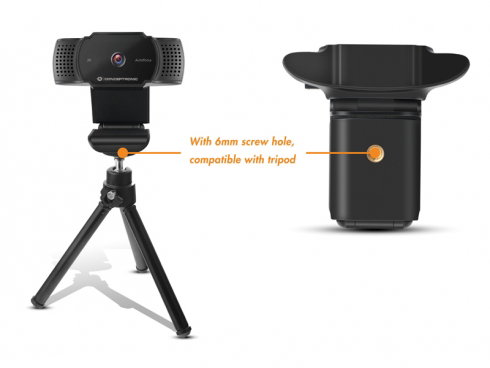 Conceptronic Amdis02B Webcam 2K 5Mp USB avec micro intégré et couverture de confidentialité Noir