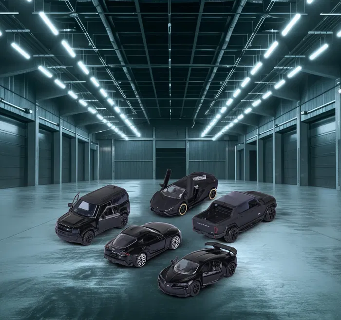 Majorette Coffret Cadeau Majo Black Edition - 5 Véhicules Miniatures Métalliques 1/64 avec Roues Libres et Phares - Jouet Enfant 3 Ans et Plus