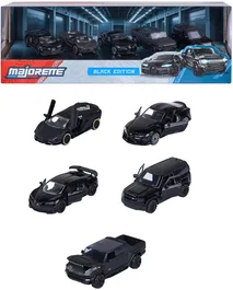 Majorette Coffret Cadeau Majo Black Edition - 5 Véhicules Miniatures Métalliques 1/64 avec Roues Libres et Phares - Jouet Enfant 3 Ans et Plus