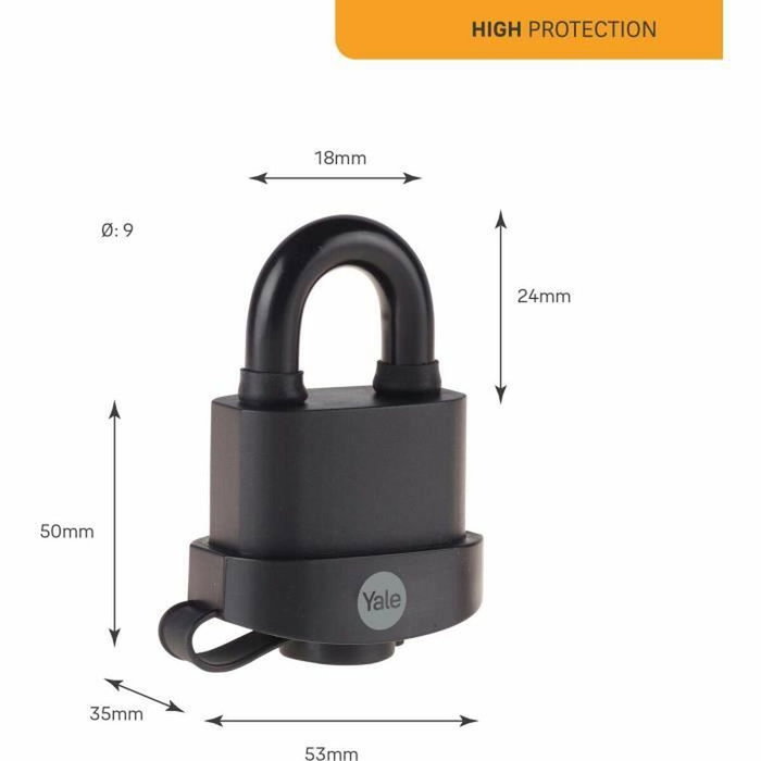 Yale Cadenas étanche 51 mm - 3 clés - 24314000 Yale Cadenas étanche 51 mm - 3 clés - 24314000