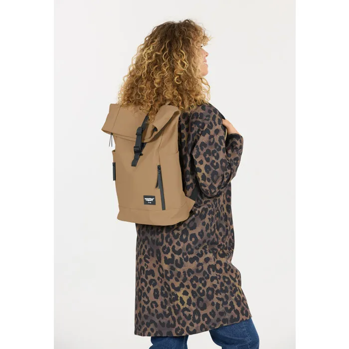 Weather Report Sac à Dos de Sport Bronze PU Imperméable Beige - Poches Zippées Extérieures et Latérales pour Usage Quotidien