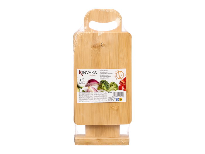 Kinvara Set de 4 planches en bambou avec support et anse 14x20 cm (Set de 6)