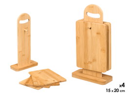 Kinvara Set de 4 planches en bambou avec support et anse