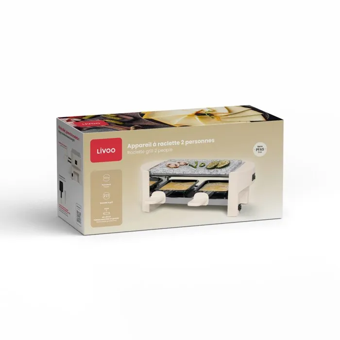 Livoo Raclette DOC369C pour 2 personnes avec plaque grill granite