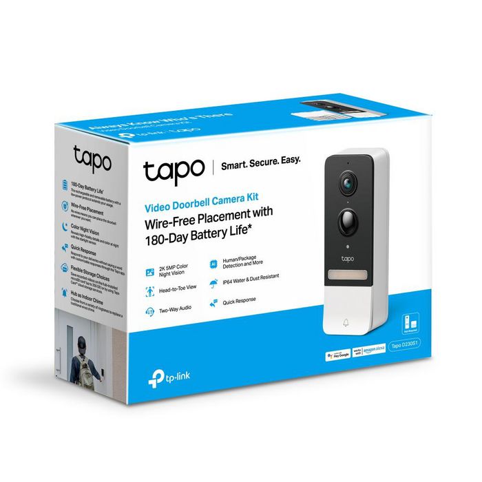 TP-Link Tapo D230S1 Kit Sonnette Vidéo Intelligente avec Caméra 2K 5MP, Vision Nocturne Couleurs, Détection IA Personne/Véhicule, Batterie, Chime Intérieur TP-Link Tapo D230S1 Kit Sonnette Vidéo Intelligente avec Caméra 2K 5MP, Vision Nocturne Couleurs, Détection IA Personne/Véhicule, Batterie, Chime Intérieur