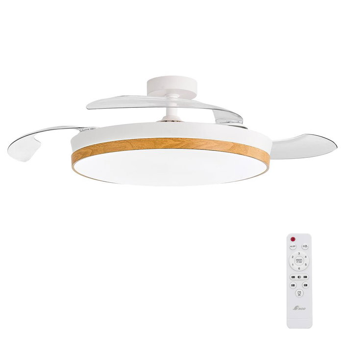 Yoevu Concept Nature Ventilateur de Plafond Blanc avec Lumière LED et Pales Rétractables Yoevu Concept Nature Ventilateur de Plafond Blanc avec Lumière LED et Pales Rétractables