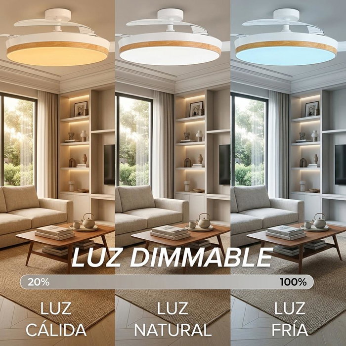 Yoevu Concept Nature Ventilateur de Plafond Blanc avec Lumière LED et Pales Rétractables Yoevu Concept Nature Ventilateur de Plafond Blanc avec Lumière LED et Pales Rétractables