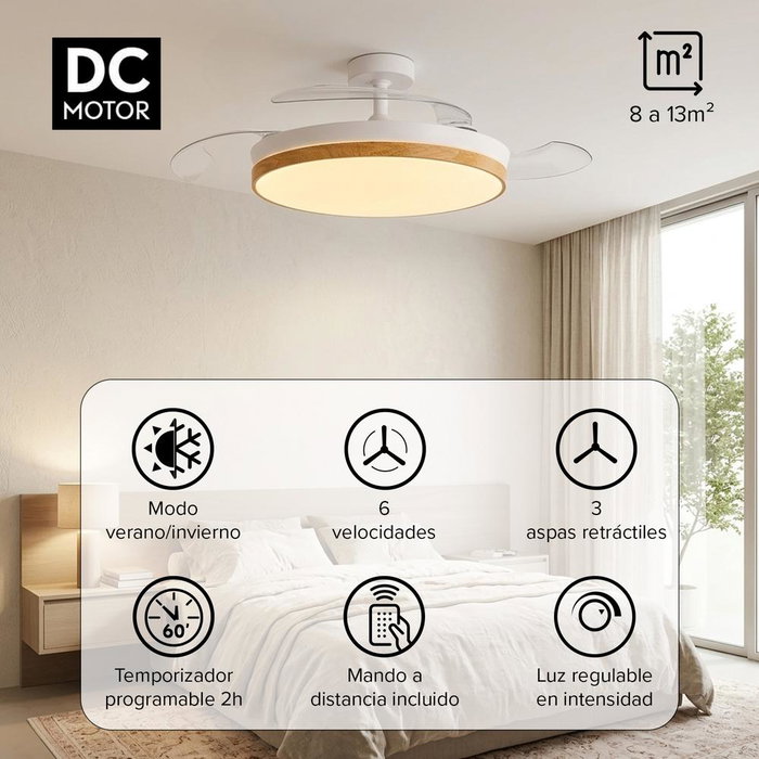 Yoevu Concept Nature Ventilateur de Plafond Blanc avec Lumière LED et Pales Rétractables Yoevu Concept Nature Ventilateur de Plafond Blanc avec Lumière LED et Pales Rétractables