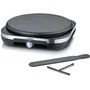 Severin CM2199 - Crêpière électrique XXL avec thermostat réglable, 38 cm, surface antiadhésive, revêtement inox brossé et noir, inclut spatule et répartiteur