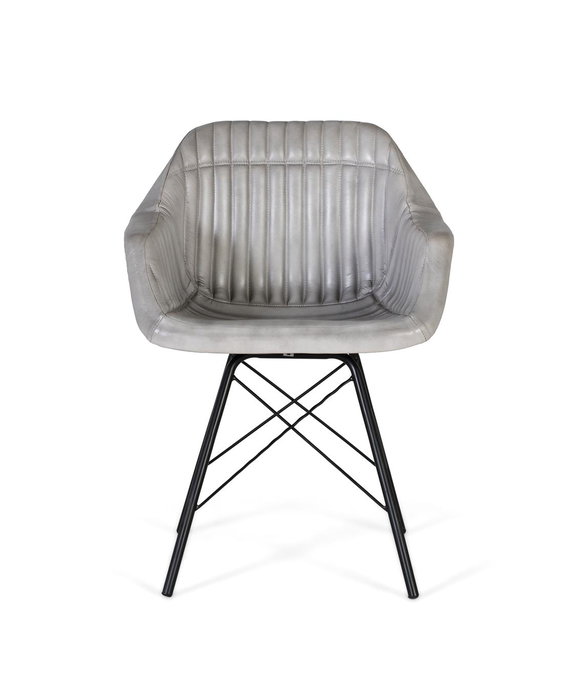 GINER Y COLOMER Chaise design en cuir gris rembourrée avec dossier inclinable - 4 pieds en métal noir - Dimensions (HxLxl) : 84x61x52 cm