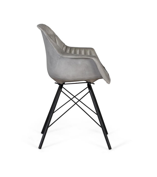 GINER Y COLOMER Chaise design en cuir gris rembourrée avec dossier inclinable - 4 pieds en métal noir - Dimensions (HxLxl) : 84x61x52 cm